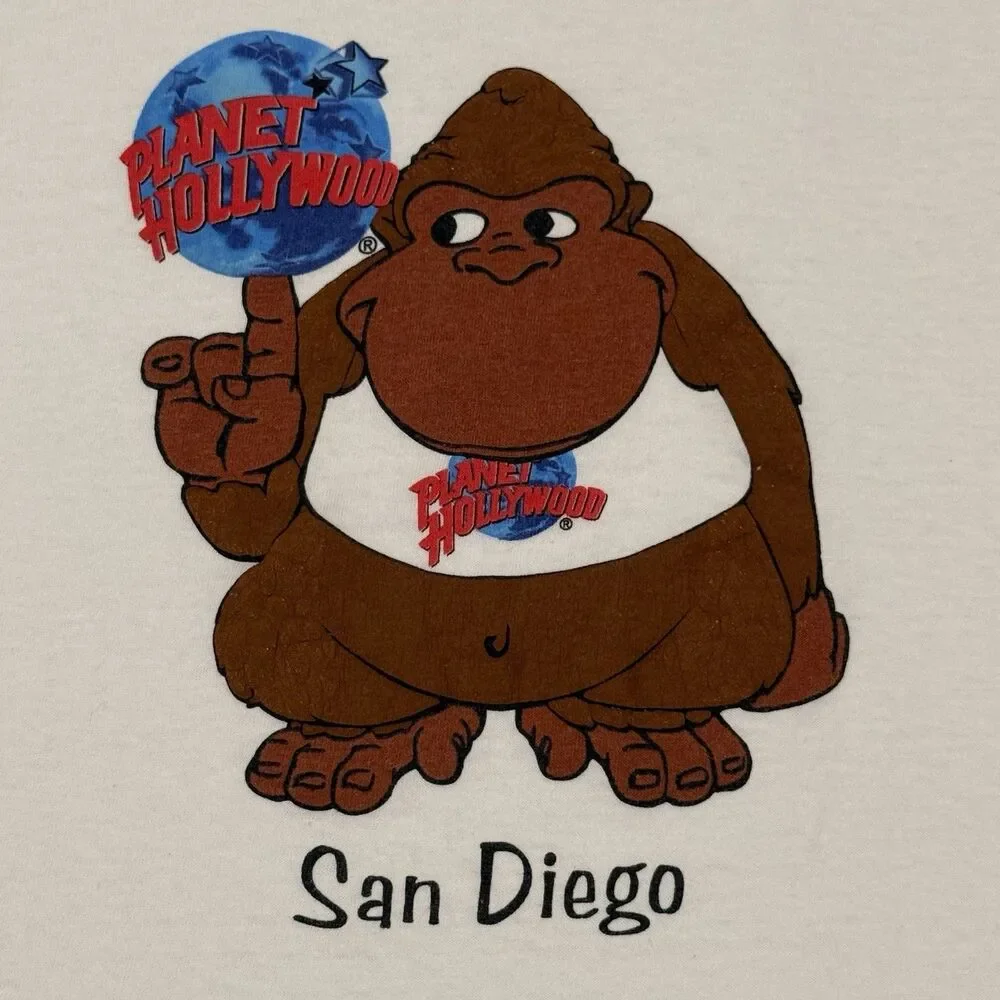 Vintage 90s 1991 Planet Hollywood San Diego Gorilla Puff Print T Shirt Youth XL